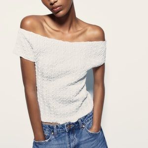 ZARA White Off the Shoulder Textured Top Size S NWT